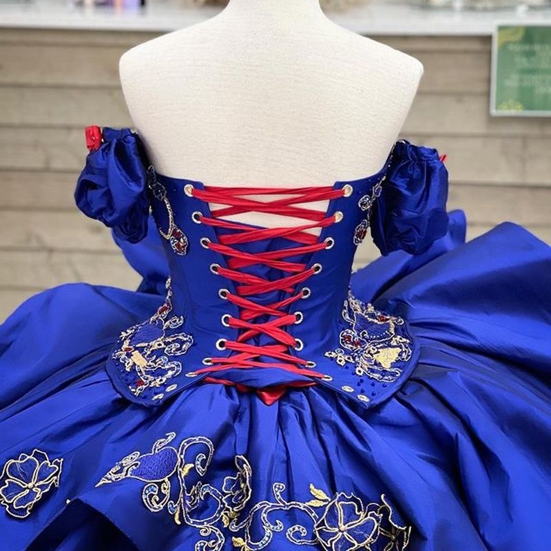Royal Blue Quinceanera Dresses Sweetheart Princess Off the Shoulder Applique Lace Ball Gown Birthday Party Lace-Up Beaded Sweet 16 vestidos de 15