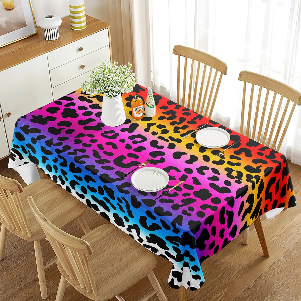 Pink Leopard Print Tablecloth Rectangular Wildlife Leopard Skin Home Decoration for Tablecloth Tea Table Kitchen Dining Room 240903