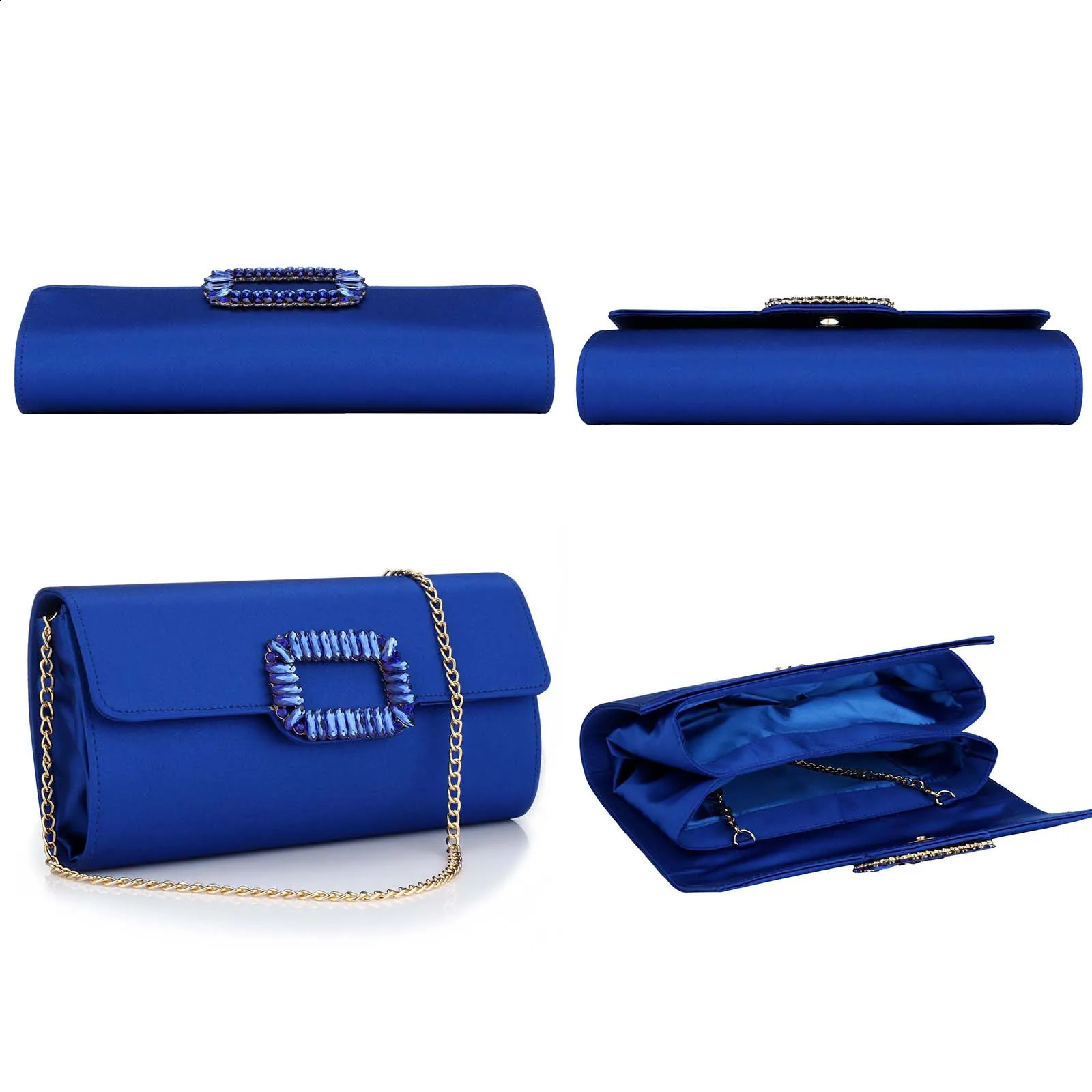 Satin envelope evening clutch and wallet womens retro high-quality rhinestone box clutch with chain party shoulder bag 240904
