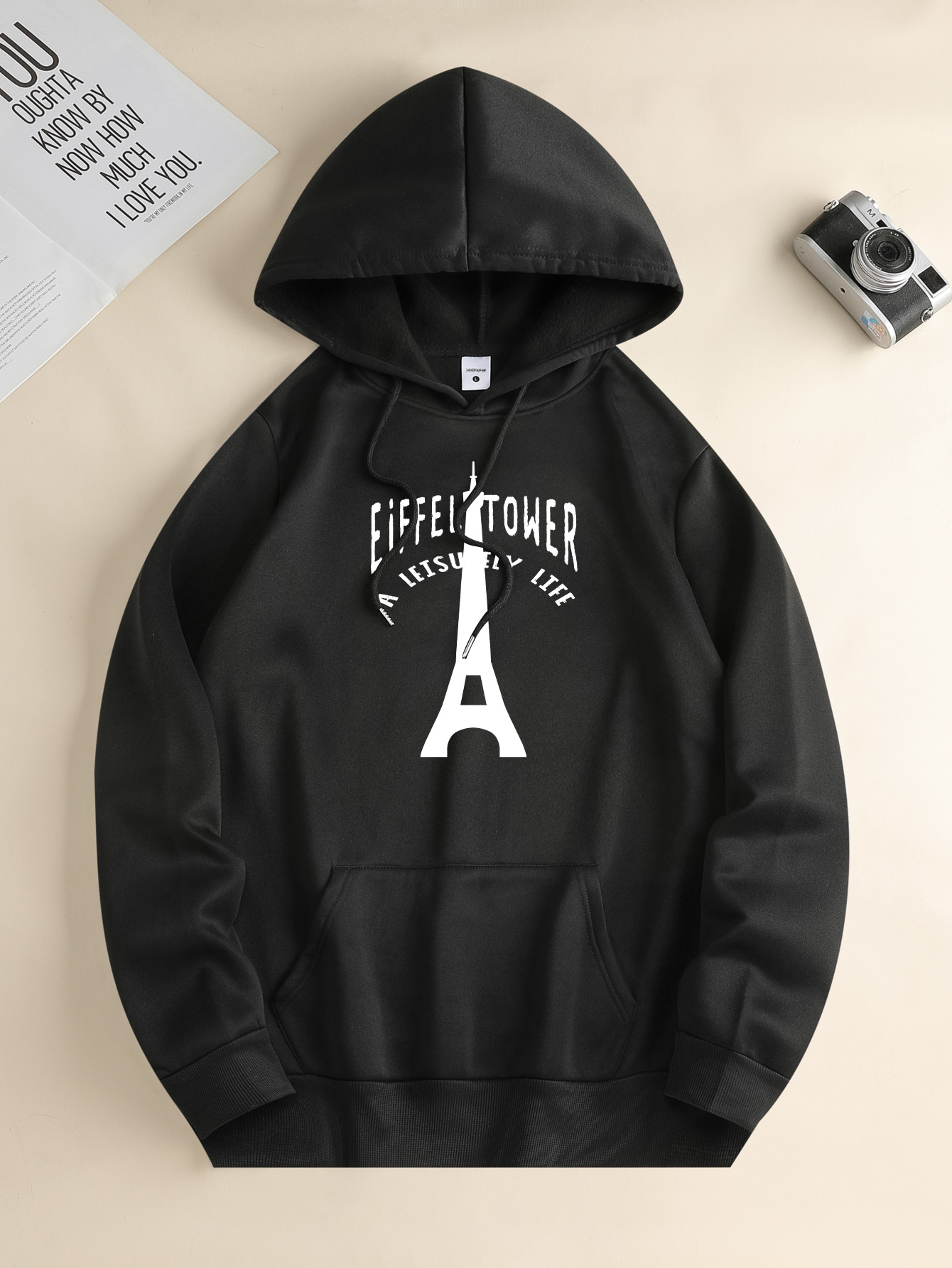 EIFFEL TOWER Graphic Print, Men's Fashion Casual Hoodie With Drawstring And Kangaroo Pocket Design, Comfy Long Sleeves Pullover Hoodie, Autumn An