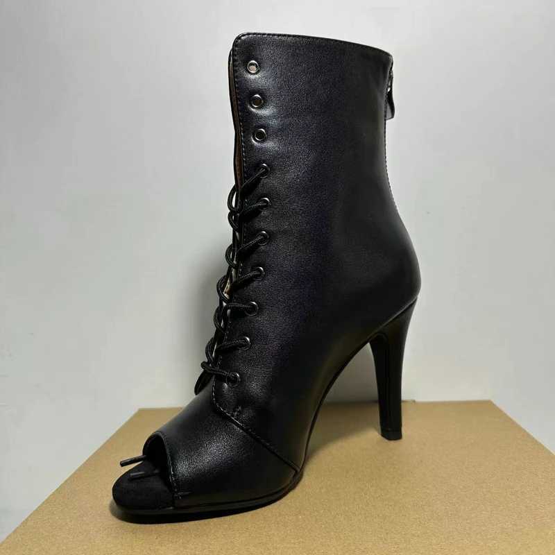 Womens Black Peep-Toe High Heel Stilettos Size 46 New Fashion Brand Party Boots for Ballroom Latin Jazz Dance Sexy Party Shoes W250814