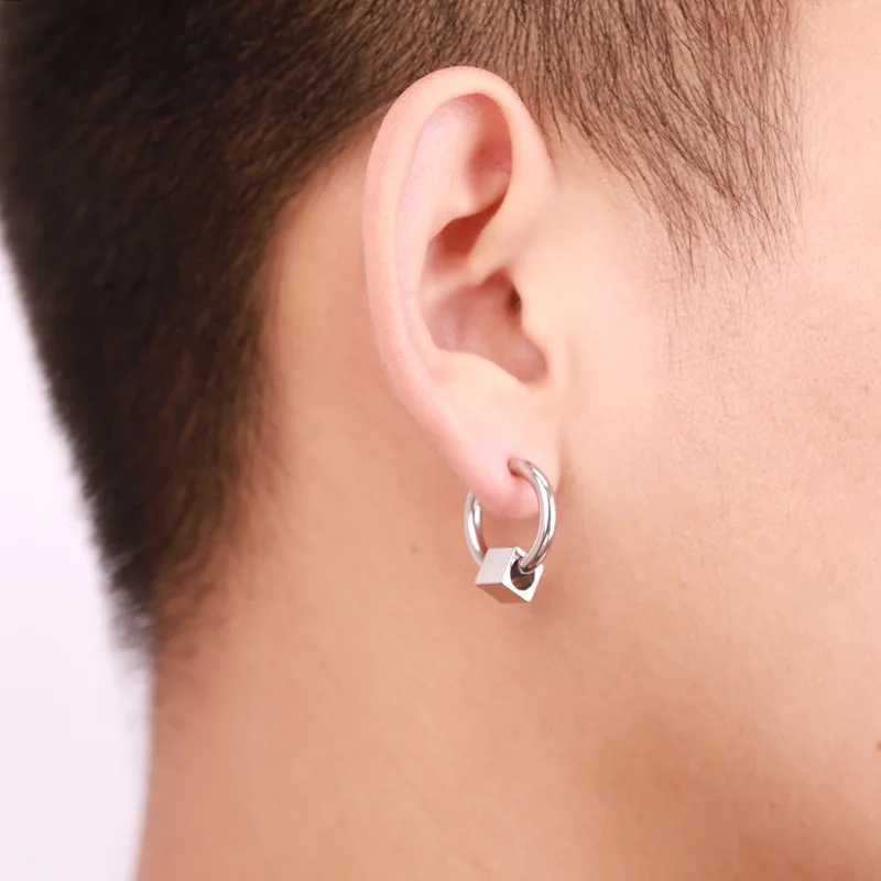 Latest 1 pair of stainless steel cross pendant long tassel neutral ring earrings for men/women punk gothic jewelry Best gift W2409047