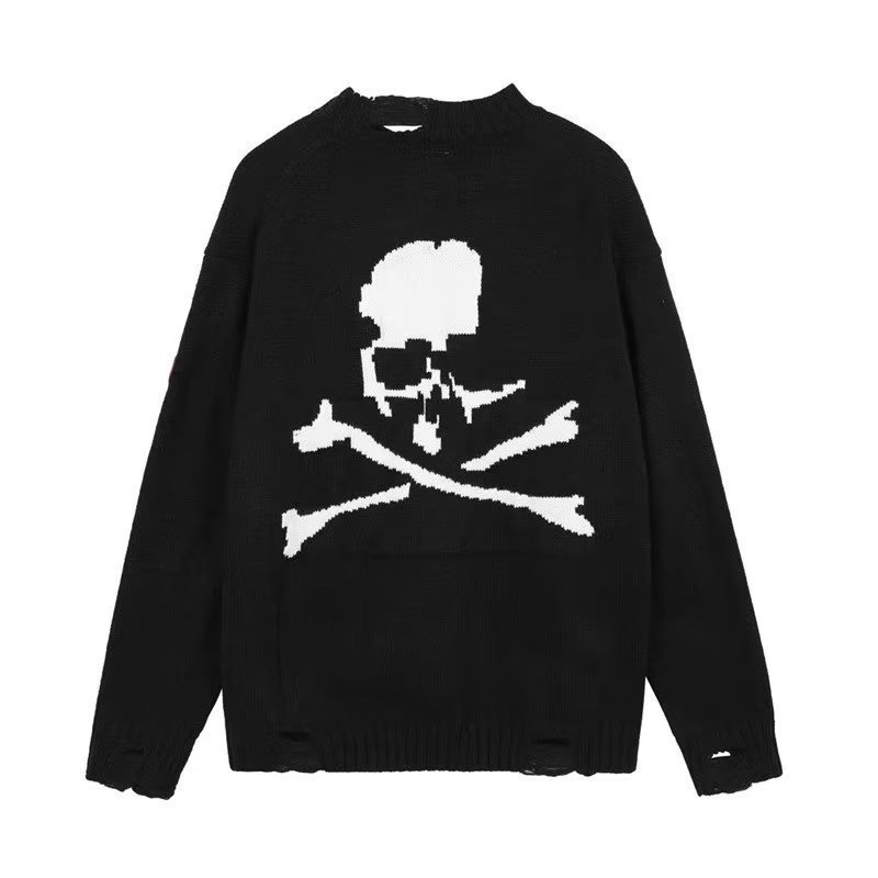 Skull Print Loose Knit Wool Sweater | Men's Streetwear Sweaters