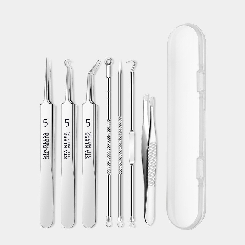 4 Styles Stainless Steel Pimple Popping Tool 50PCS Blackhead Remover Kit Precision Extractor Tweezers For Face Nose Skin Care Herramienta Para Reventa
