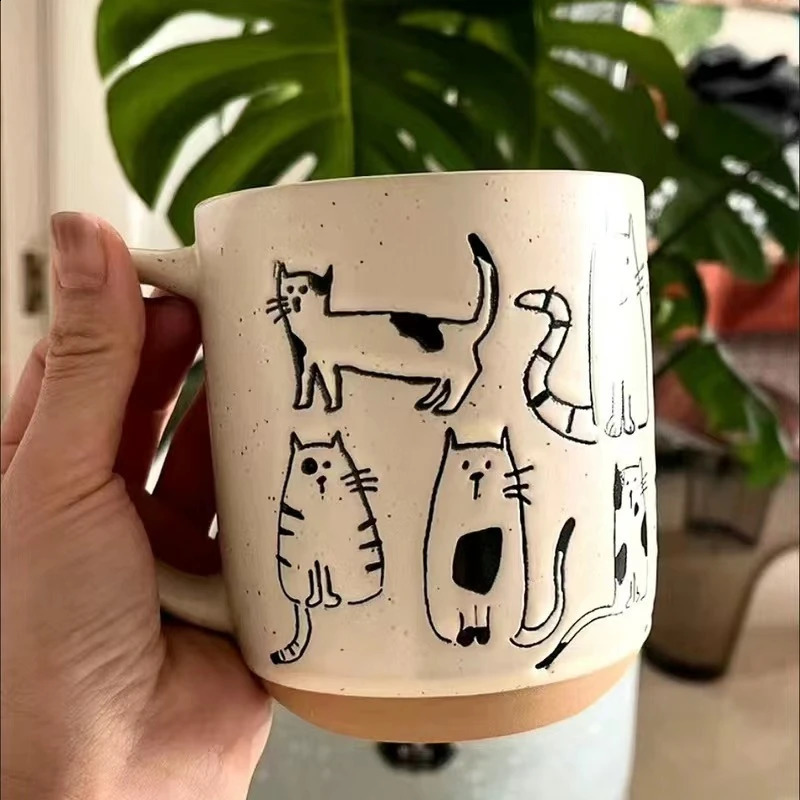 Creative handpainted ceramic cup cartoon large capacity office home breakfast milk coffee high temperature resistant 240903