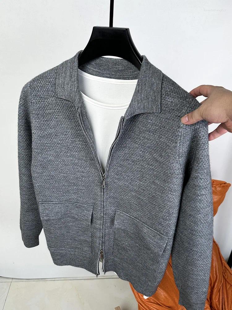 Men's Sweaters Cardigan Zipper Knitted Jacket Trend Autumn And Winter Simple Loose Stand Up Collar Real Pocket Sweater Top