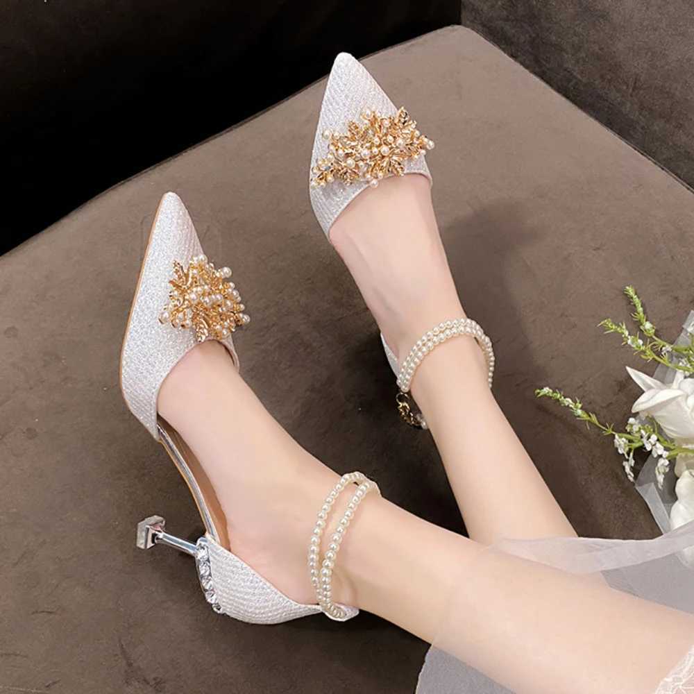 High Quality Shoes Women Summer High Heels Women Wedding Shoes Luxury Bride Gold Heels Mary Jane Shoes Ladies Pumps Sandals Womens Shoes T241227