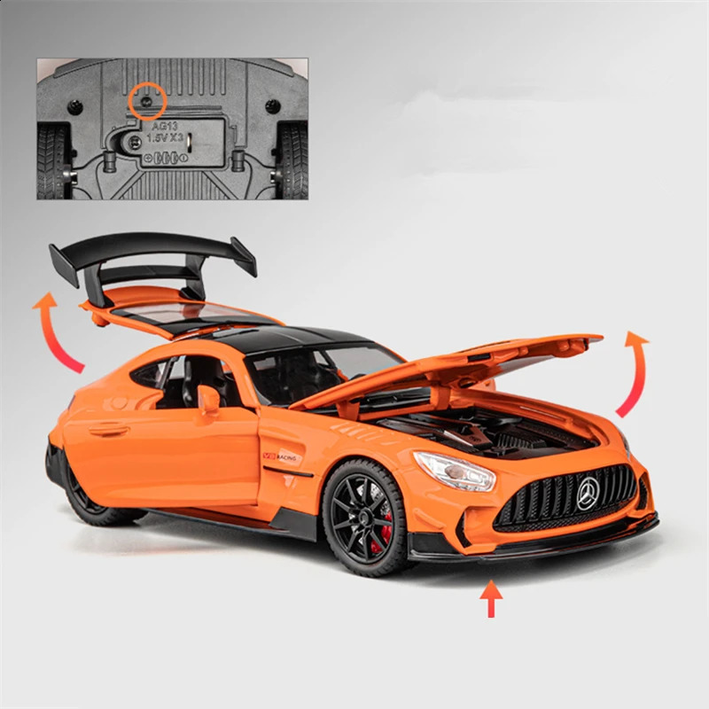 1/24 Benzs-GT GTR Alloy Sports Car Model Diecast Toy Vehicles Metal Racing Car Model High Simulation Sound and Light Kids Gift 240902