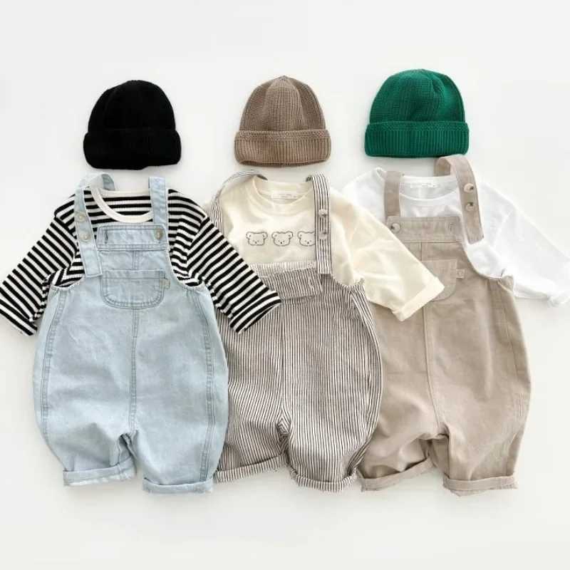 Baby Boy Solid Denim Overalls Boys Jeans Suspenders Pants Infant Jumpsuit Children Clothing Girls Autumn Striped Overall OutfitsXJ240904