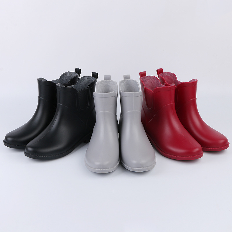 Non-slip New Arrival Water-proof Women Shoes Mid-calf Low Heels Short PVC Waterproof Rain Boots 05a6