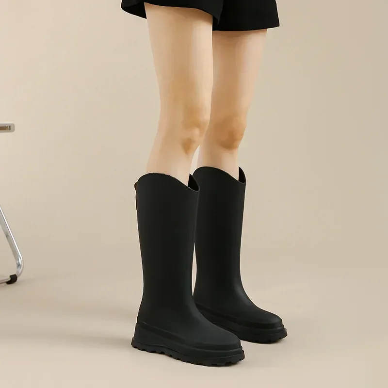 Rubber 2024 Rain Long Plush ed Warm Non-slip Waterproof Outdoor Platform Shoes Women's High Boots Botas Mujer 6555