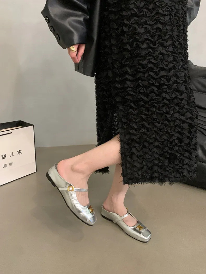 Mary Inner Jane height, single shoes, gentle temperament, French sandals, Korean version of the thick-soled women's toe semi-drag
