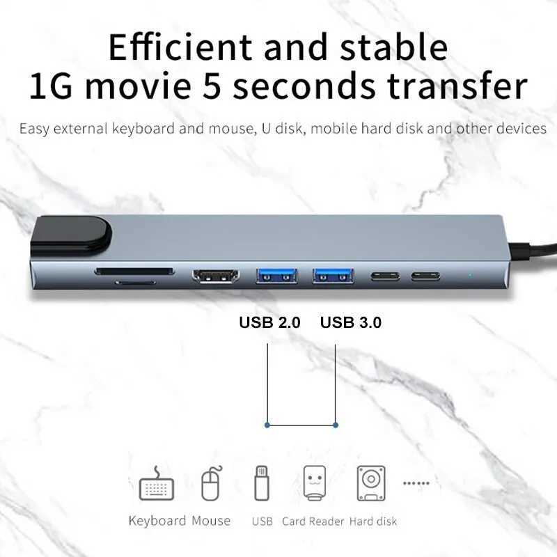 USB 8-in-1 Type C 3 1 to 4k HdTV Hub Adapter with Sd Tf Rj45 Card Reader Pd Fast Charging Suitable for Macbook Laptops CL240905