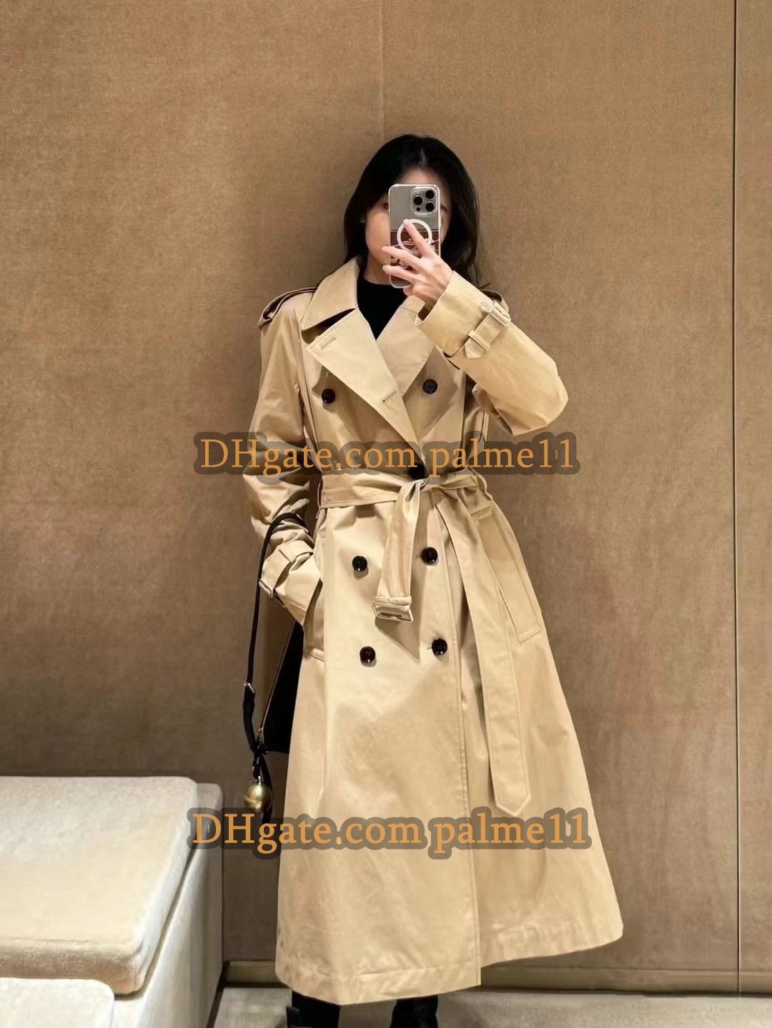 Premium Women Trench Coats Outerwear Long windbreaker Rainproof Double breasted plaid better quality Khaki overcoats Fashion wind coat Plus F1