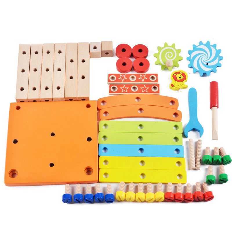 Wooden assembly chair Montessori toy childrens multifunctional various nut combination assembly tool chair educational wooden toy W240827