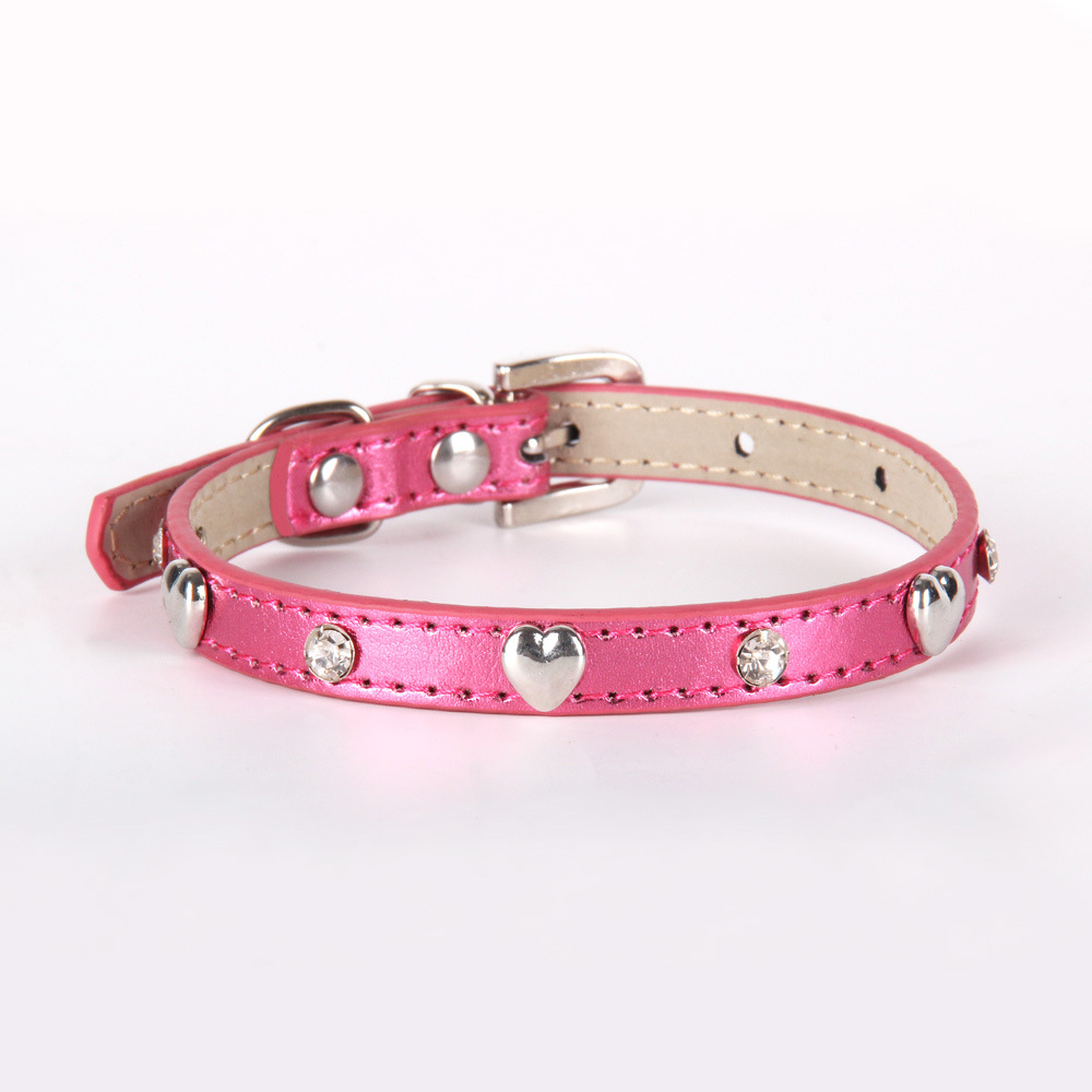 Pet Collar Cute Smooth Heart shaped Claw Diamond Bright Leather Cat Collar Dog Collar Perfect Gift for Pets