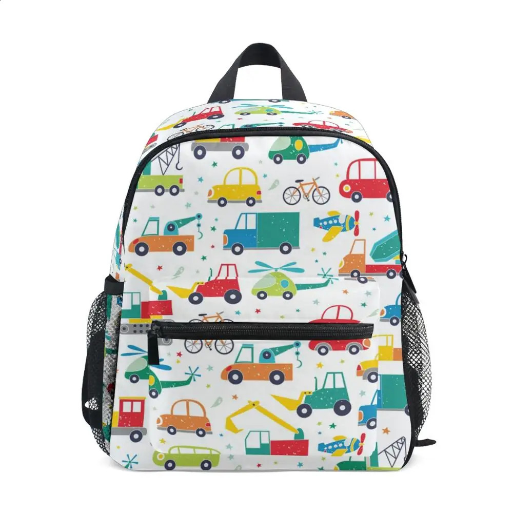 ALAZA Kindergarten Boys and Girls Backpack Car Printed Polyester Childrens Suitable for Children Aged 38 240903