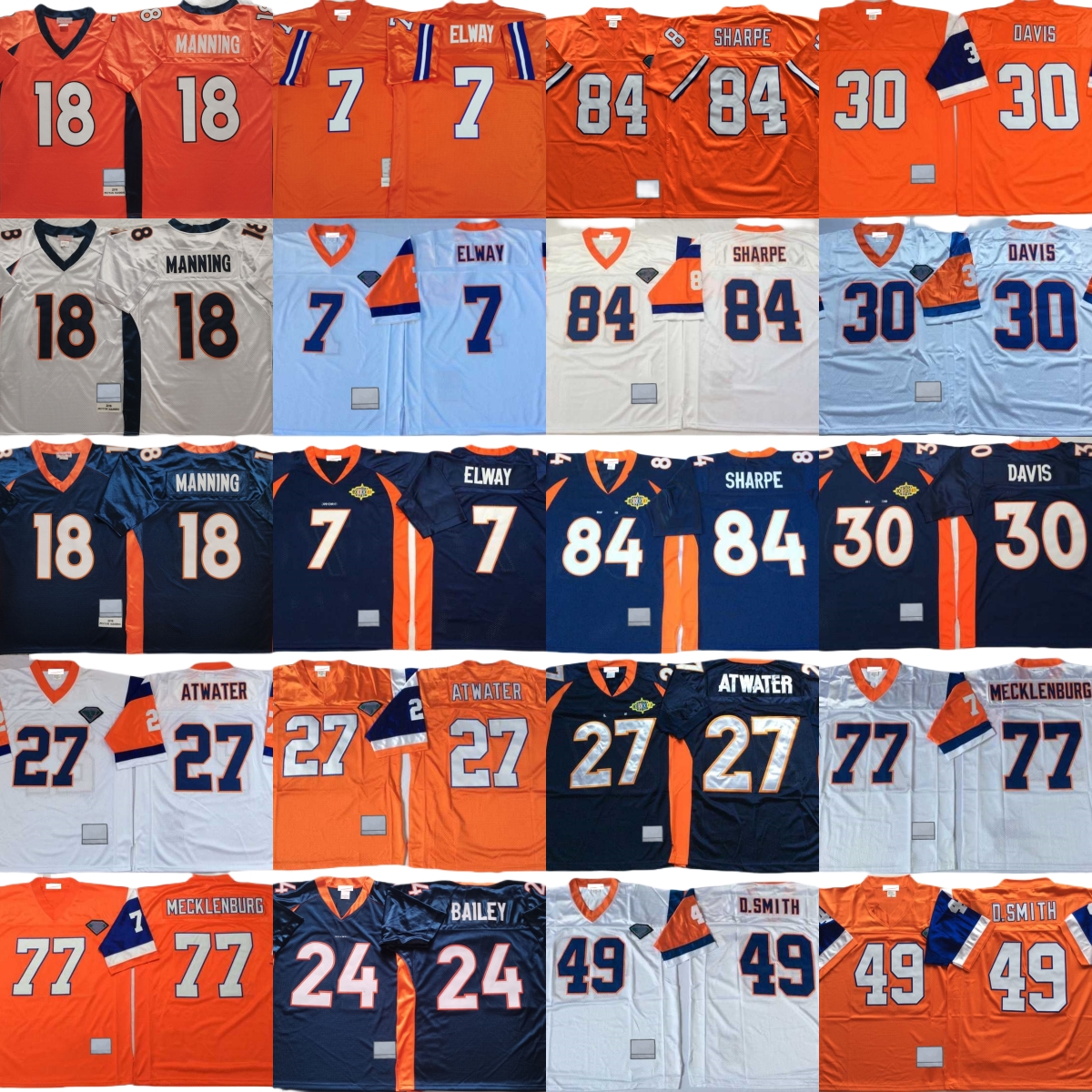 Custom S-6XL 1994-2015 Throwback Football 18 Peyton Manning Jersey Classic Retro Stitch 30 Terrell Davis 7 John Elway 27 Steve Atwater Dennis Smith Champ Bailey Jersey
