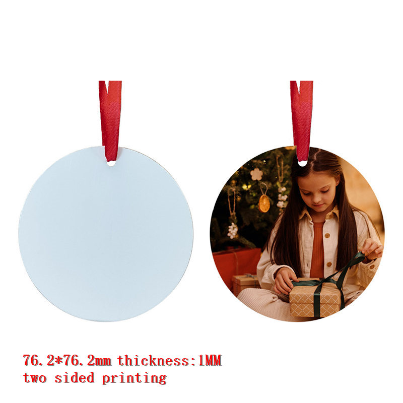 sublimation blank round aluminum christmas ornaments two sided printing decorations