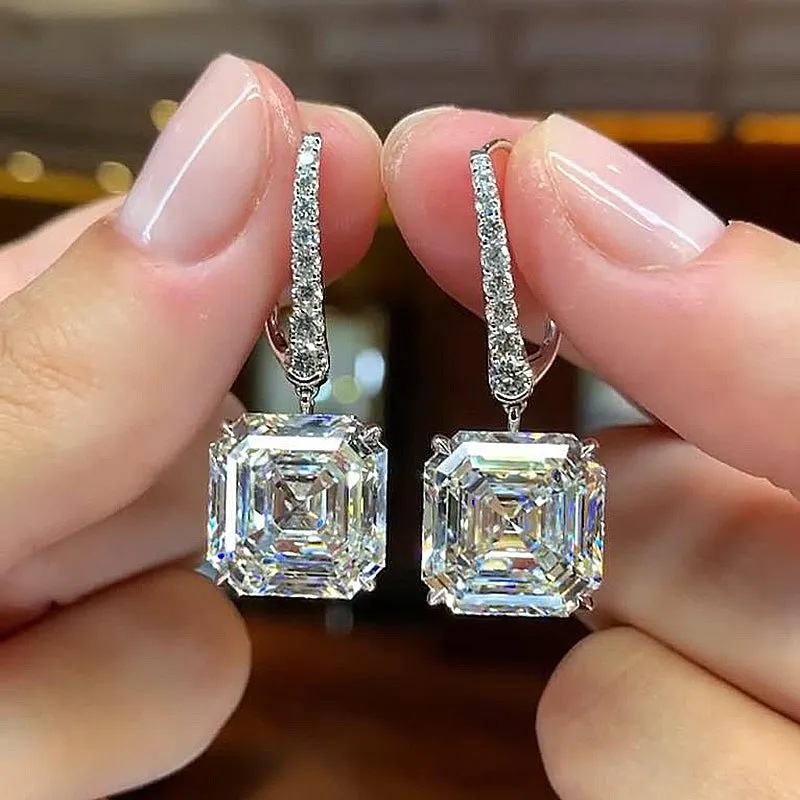 Sterg Sier Dangle Earrings for Women, Princess Cut White Topaz Jewelry, CZ Eternity Wedding Drop Earring Gift
