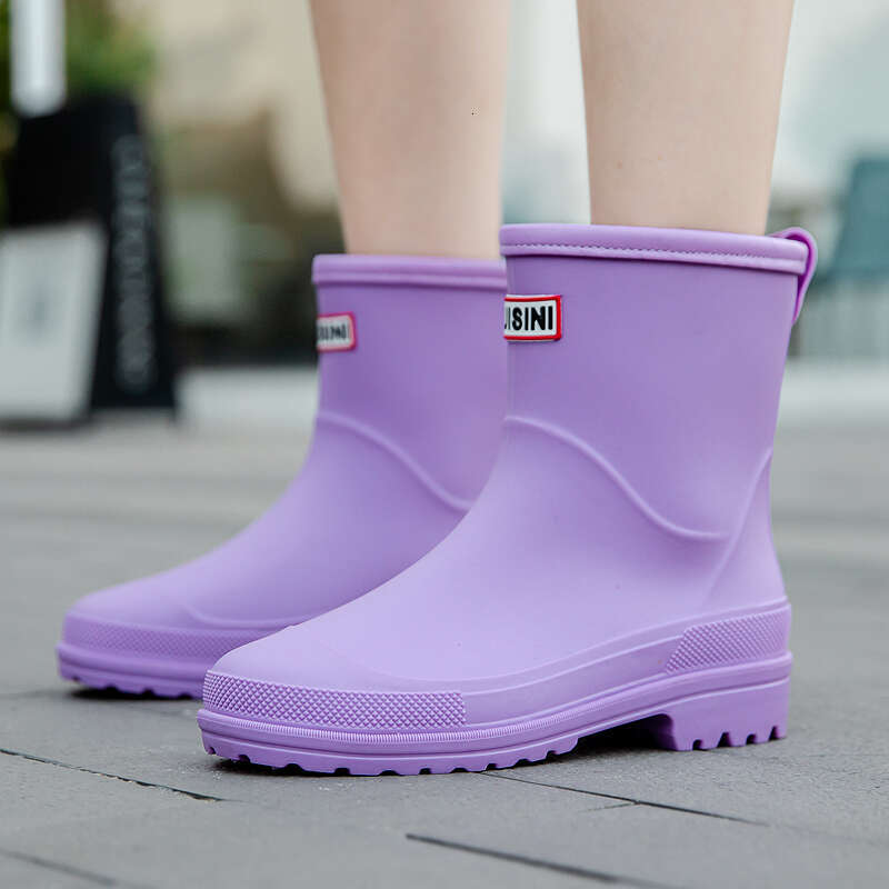 New Fashion Women Waterproof PVC Work Shoes Outdoor Winter Middle Tube Plus Fleece Slip On Rain Boots Lady Size 36-41