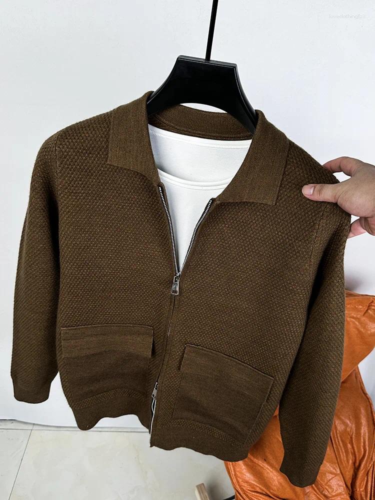 Men's Sweaters Cardigan Zipper Knitted Jacket Trend Autumn And Winter Simple Loose Stand Up Collar Real Pocket Sweater Top