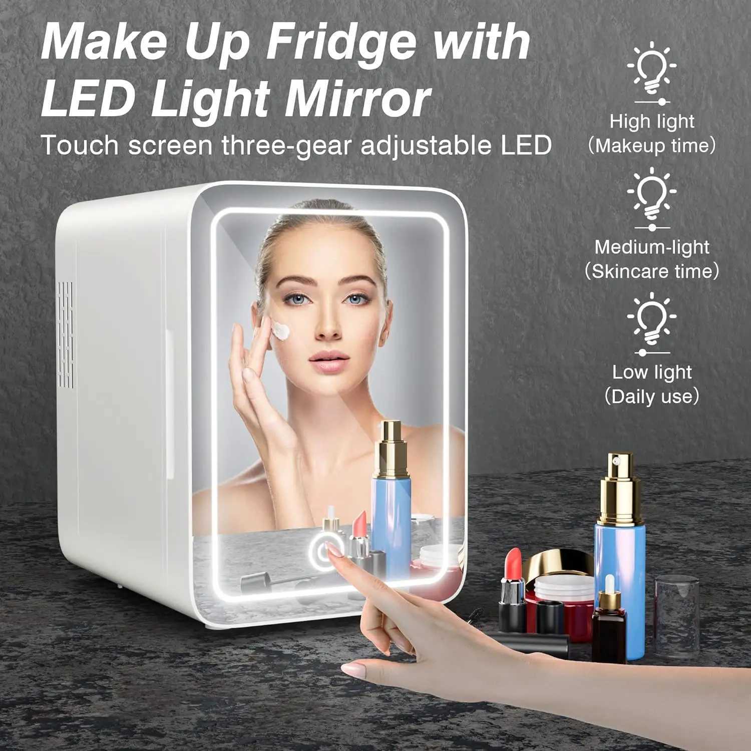 Skincare Fridge - Mini Fridge with Dimmable LED Mirror (4 Liter/6 Can) Cooler and Warmer for Refrigerating Makeup S Y240905