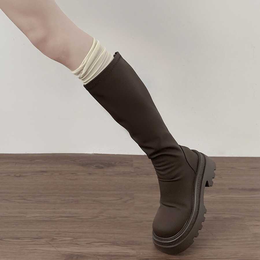 Black French Style Martin Boots Slim And Thick Soled Fashion Boots For Women Autumn High Knight Boots 240826