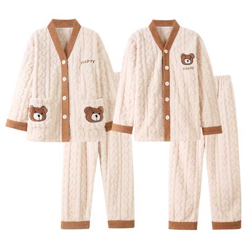 Couples Pajamas Sets Women Men Winter Flannel Thicken Pyjamas Sleepwear Cartoon Korean 2 Piece Homewear Soft Warm Pijama M240905