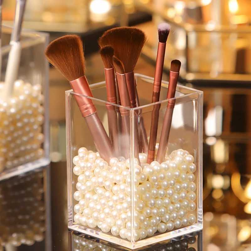 Make Up Organizer Plastic Makeup Brush Pot Storage Acrylic For Cosmetics Holder Desk Cosmetic Storage Container Y240906