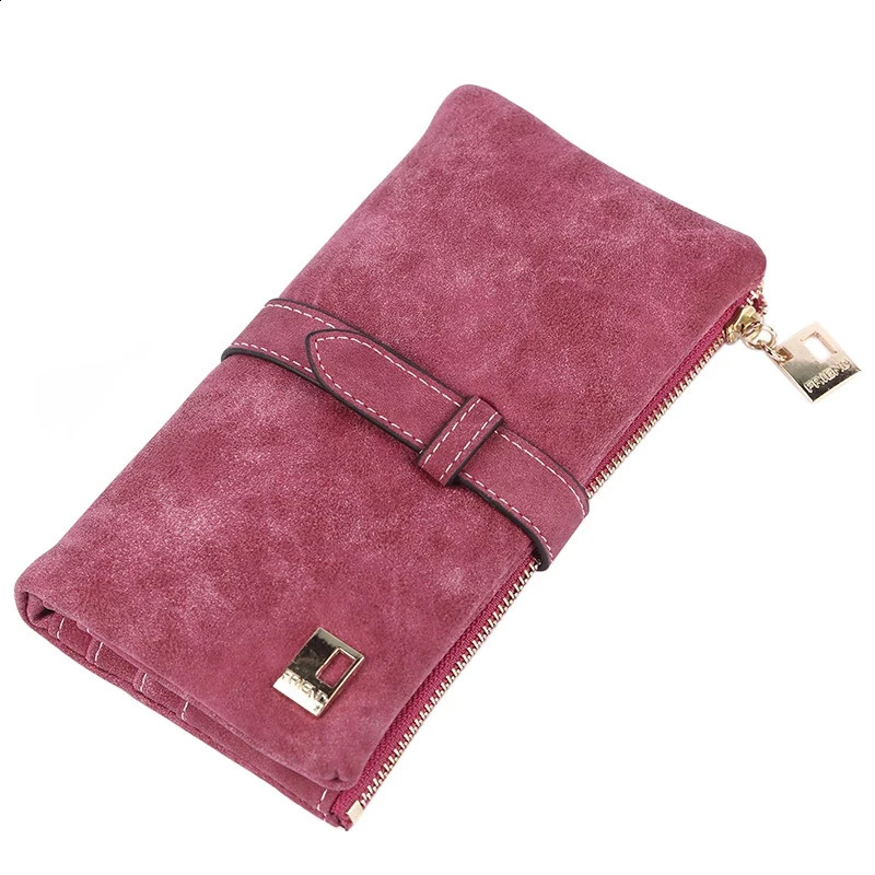 Vintage Women Long Standard Wallets Purse Fold Drawstring Nubuck Leather Zipper Suede Bag Female Simple n Clutch Handbags 240905