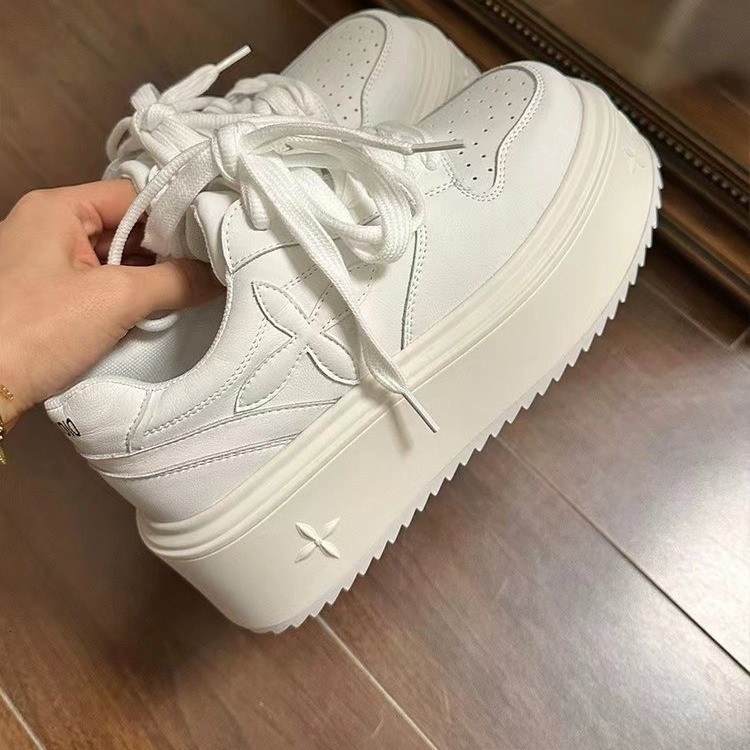 Thick soled white for women, spring summer new versatile, small height increasing, sponge cake sports and leisure board shoes, ins shoes