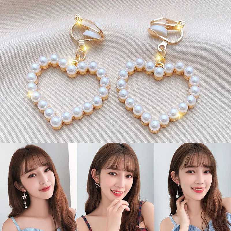 Fashionable tassel pearl ear clip without ear hole Korean temperature ear hook jewelry decoration elegant and cute earrings for women W241023