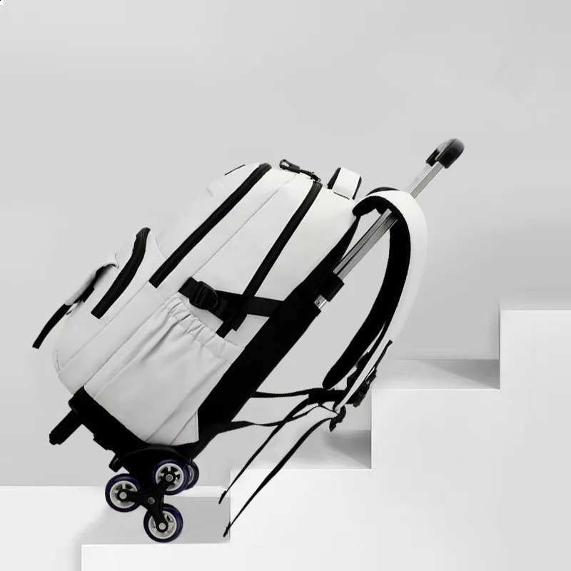 Rolling backpack with wheels suitable for boys girls children wheeled handcarts travel 26 wheel backpacks 240903