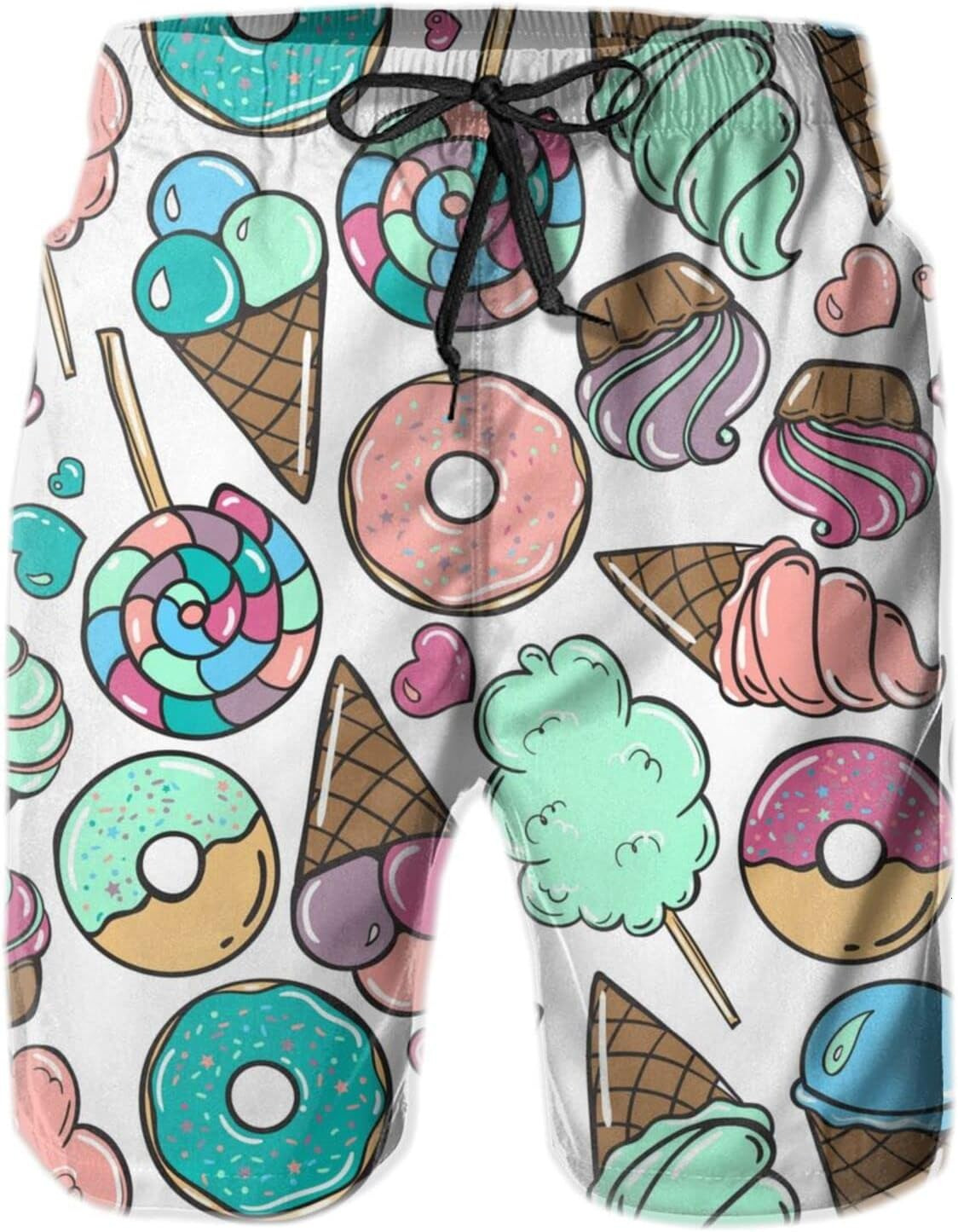 Mens shorts 3D printed pattern Cartoon Donut ice Cream Mens Swim Trunks Quick Dry Swim Shorts Print Beach Board Shorts Swimwear handsome handsome