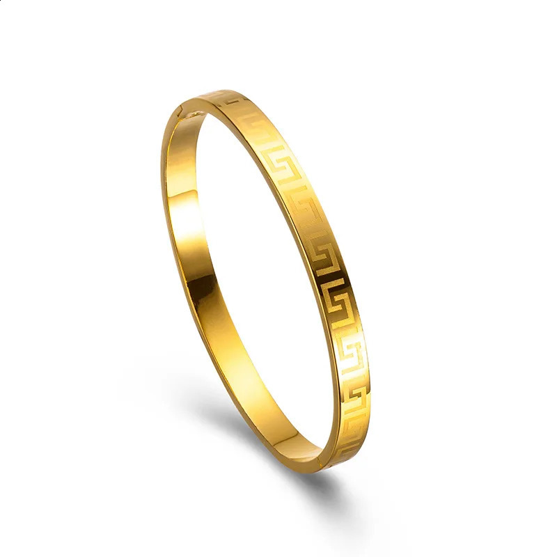 14k Gold Bracelet for WOMen Chinese Tradition Great Wall Pattern Bracelet Bangle High QualiTY Jewelry Gifts 240902