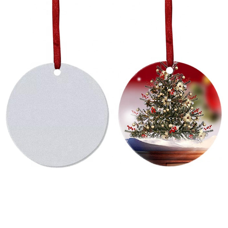 sublimation blank round aluminum christmas ornaments two sided printing decorations