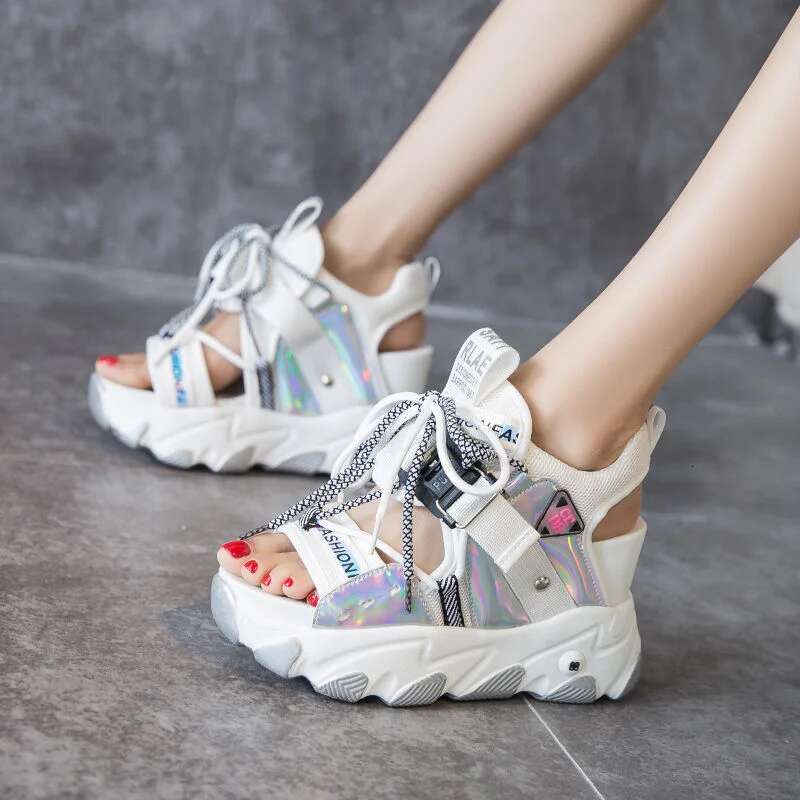 Maogu Mixed Color Shoes Sports Wedge White Women High Heel Beach Casual Shoe Leisure Lady Platform Chunky Sandals