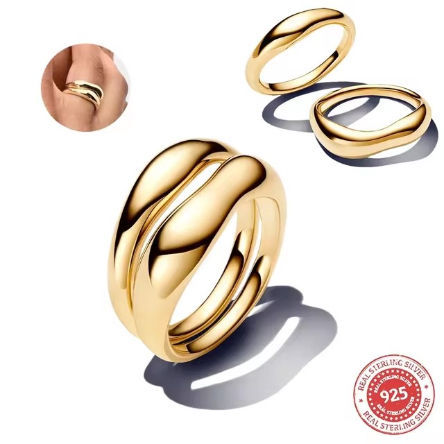 2024 Treated Freshwater Cultured Pearl Organically Shaped Double Band Entwined Ring For Women Charms 925