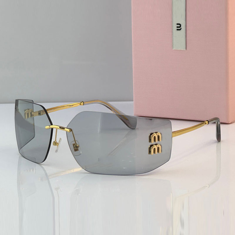 Women Designer Muu Muu Sunglasses Miaos New Frameless One Piece Sunglasses 54ys Curved Runway Design UV400 Protective Womens Beach Sunglasses