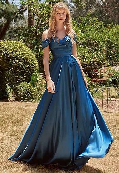 Women's Off The Shoulder Satin Bridesmaid Dresses For Long Pleated Formal Evening Party Gowns Elegant Slit Maxi Dress 0226Lz