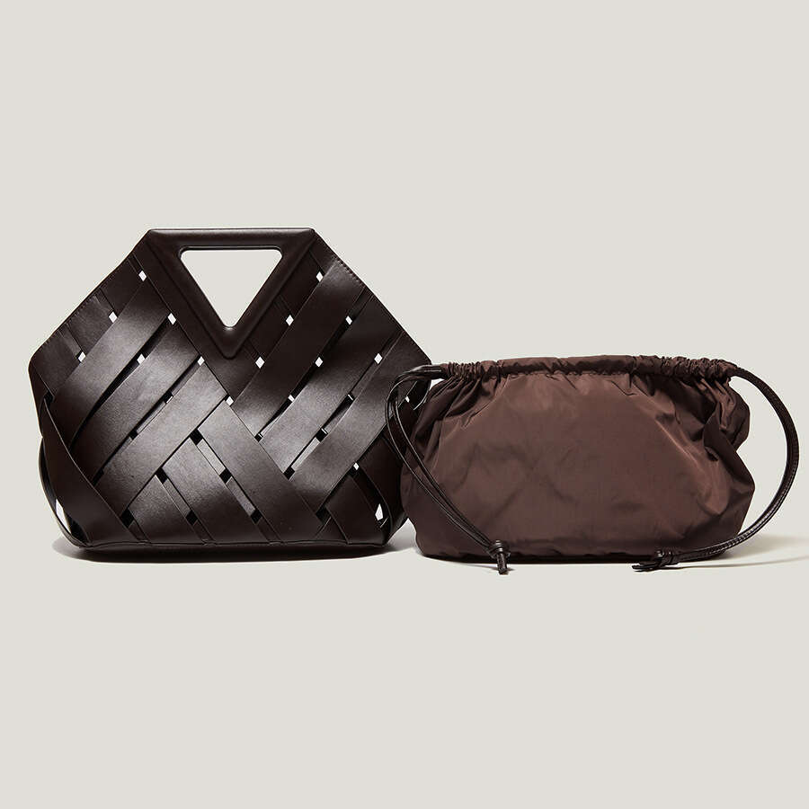 triangle woven retro brand hollow leather bag large capacity women's casual shoulder crossbody wallet 62e3