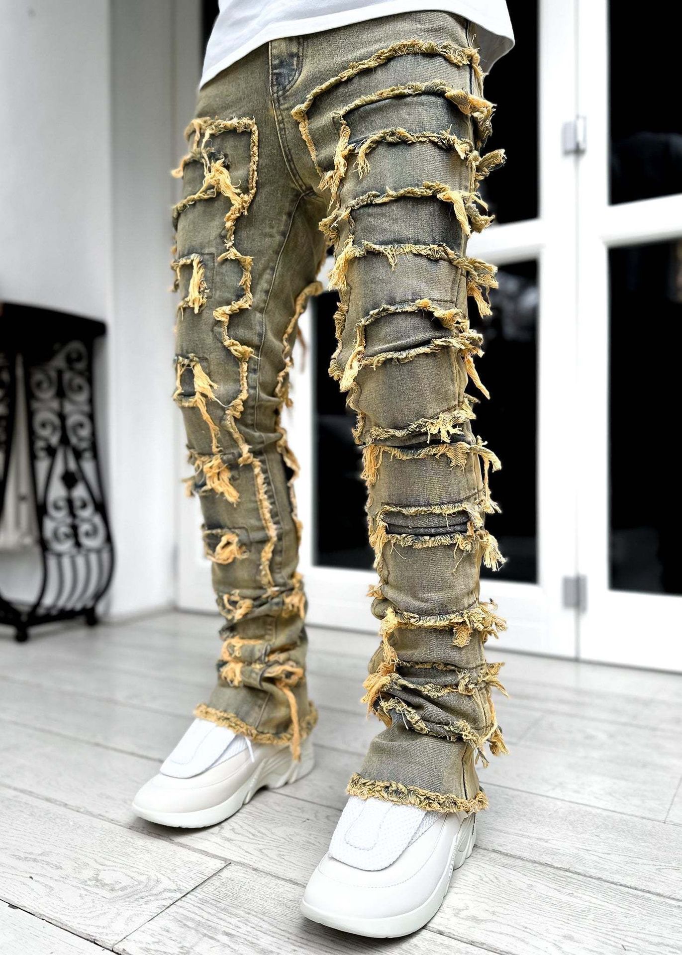 designer ksubi jeans Loose pants high waist ksubis stack jeans Ripped High Street Retro Paint Spot Patch Hole Denim Streetwear silm Feet jeans denim T