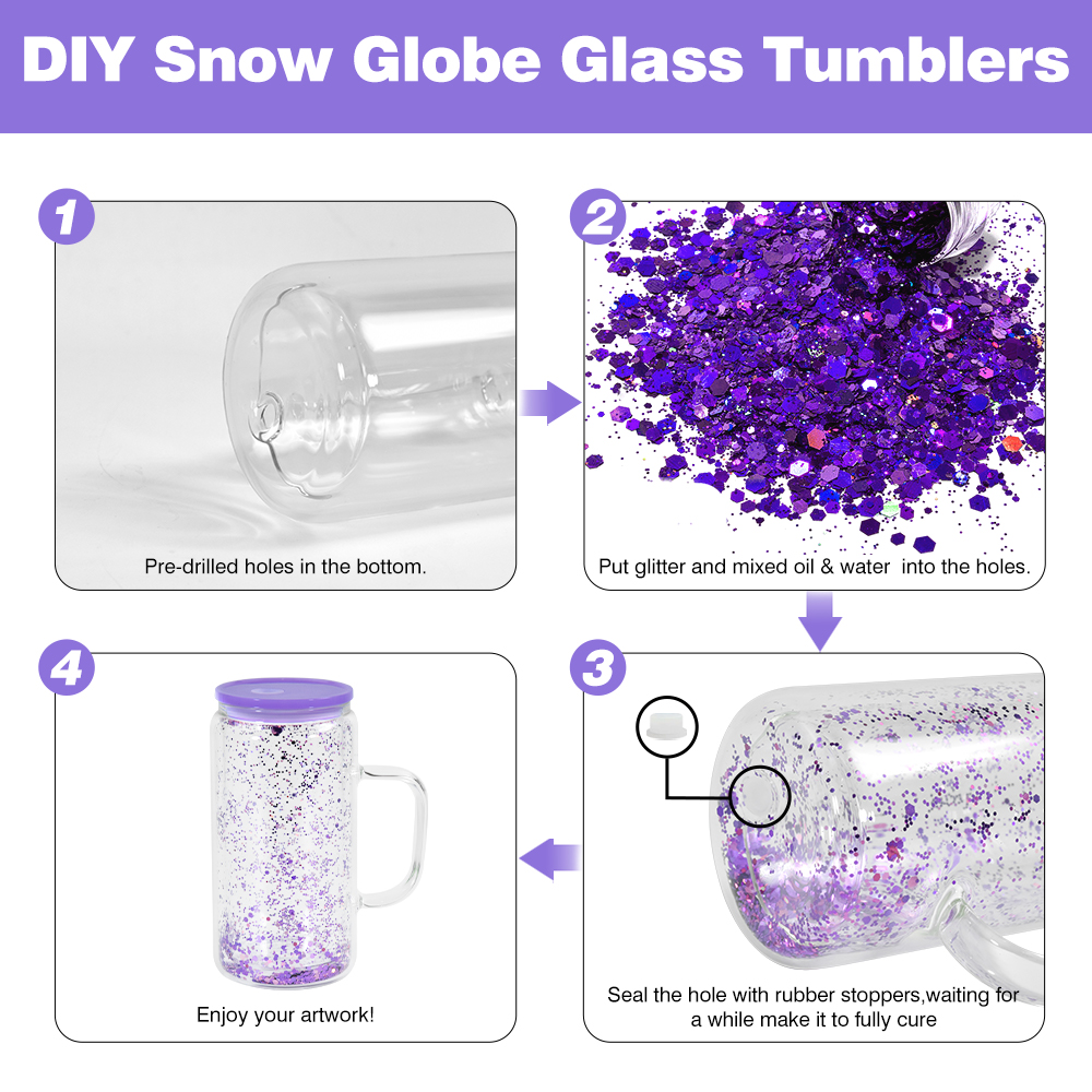 12oz snow globe sublimation glass mug tumbler with handle colored plastic lid blank sub car cup 650ml glass tea coffee beer mug beverage drinking tumb