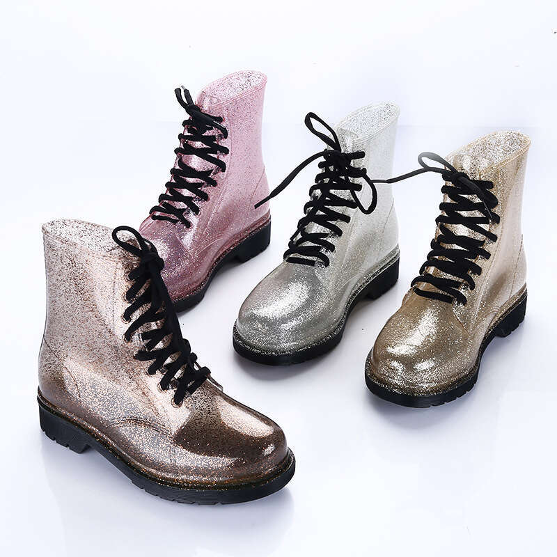 Women Transparent Waterproof Colorful Spring Autumn Shoes Rain Boot Woman Leopard Print Ankle Boots Large Size 40