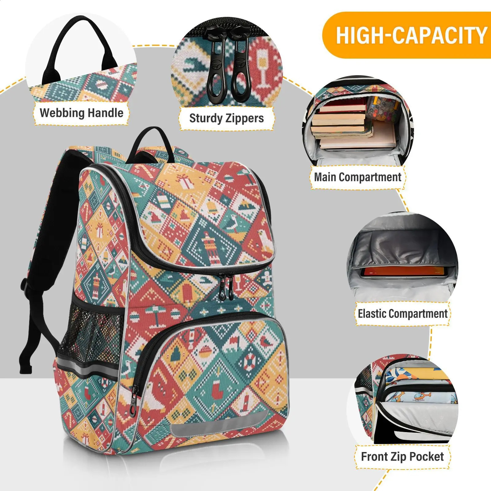 Childrens backpacks for boys and girls ned with Christmas elements elementary school featuring multiple pockets large capacity Japanese 240903