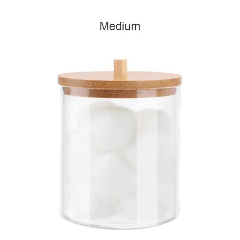 Acrylic Storage Box Bathroom Jar Makeup Organizer Cotton Round Pad Holder Cotton Swab Box Qtip Holder Dispenser with Bamboo Lid Y240906