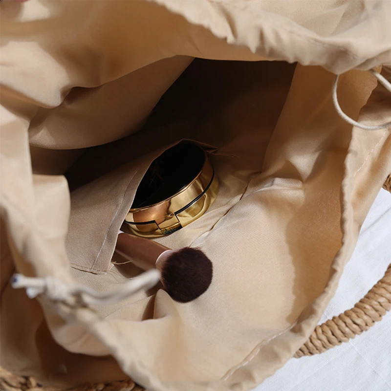 Summer Halfmoon Straw Bag For Women Handmade Portable Handbag Large Capacity Beach Basket Woven Tophandle Purse 240905