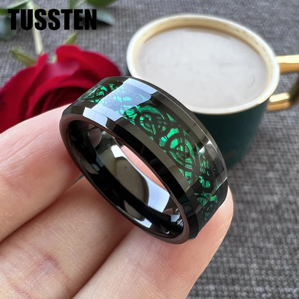 Drop TUSSTEN 8MM Dragon Ring Tungsten Wedding Ring Mens and Womens Diagonal Polishing Edge Classic Jewelry 240905