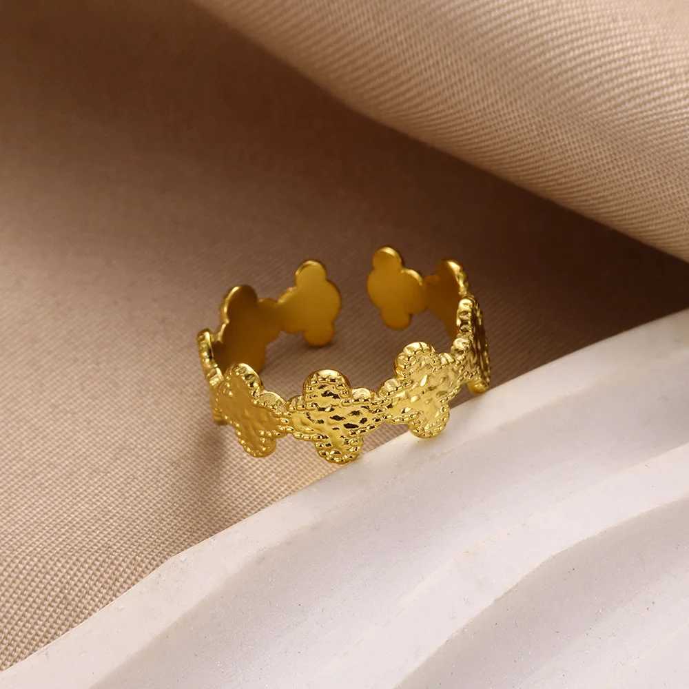 Gold Color Flowers Rings for Wen StainlESS Steel Opening Wedding Ring Fashion Aesthetic Jewelry Gift X250220